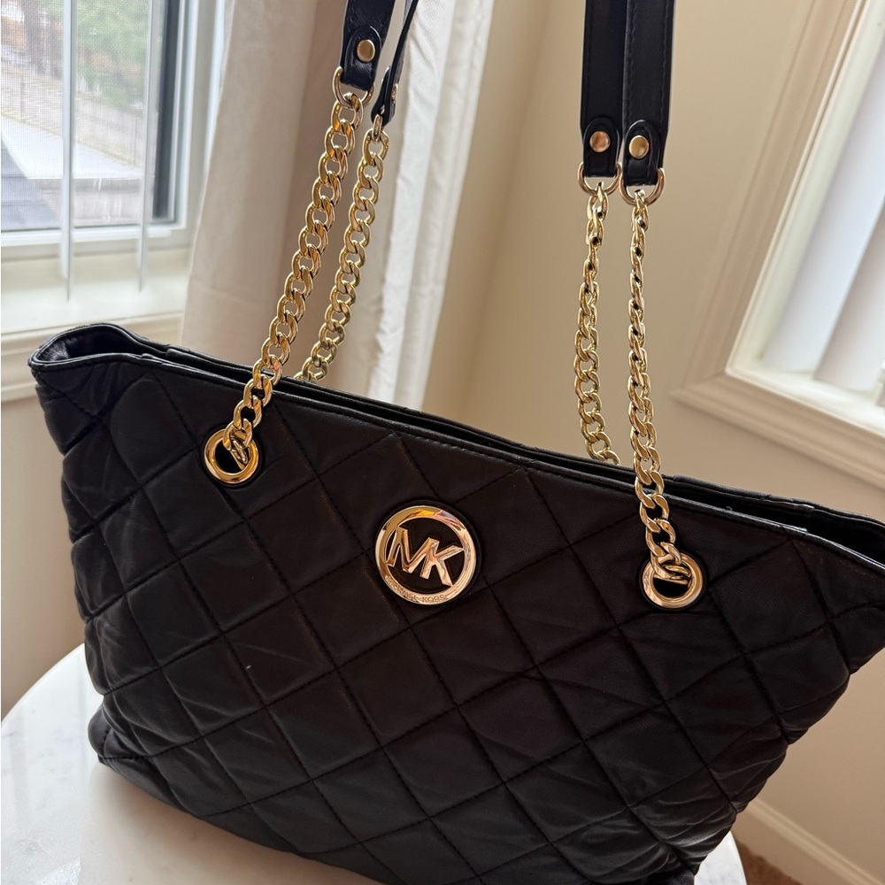 Michael Kors Black Quilted Shoulder Bag with Gold Chain